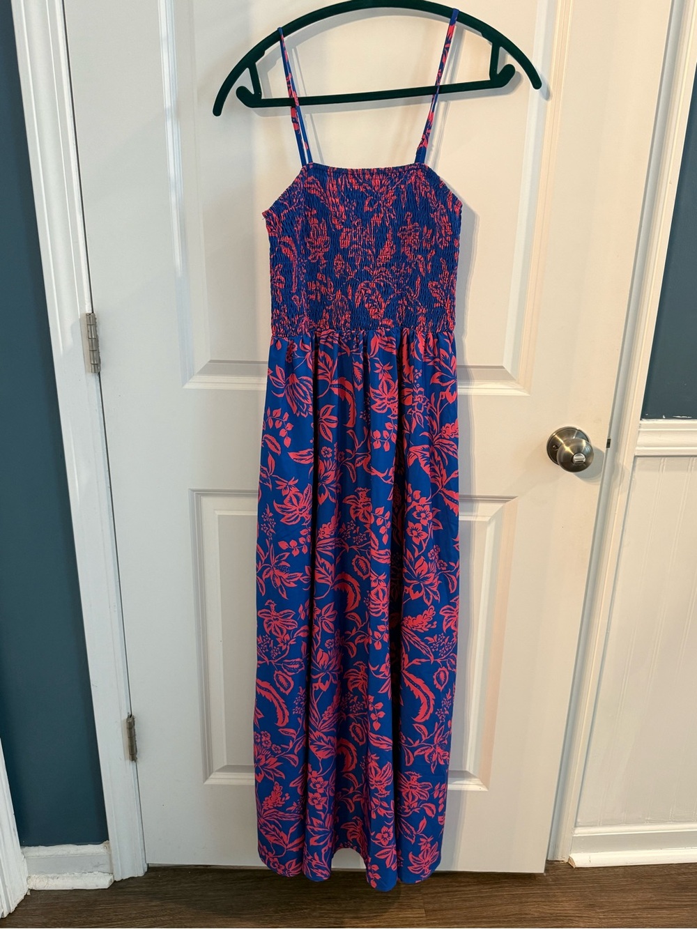 Blue Sundress with Pink Floral Print